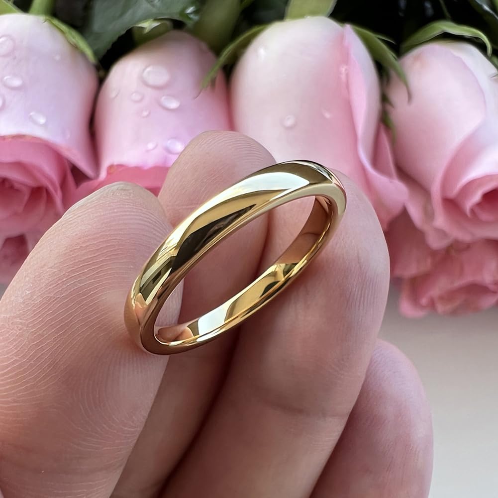 TUTISS 3mm Gold Tungsten Rings for Women Men Engagement Wedding Bands Domed Polished Comfort Fit Size 10