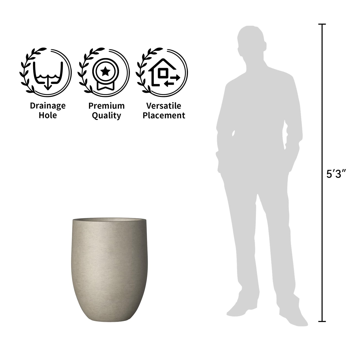 Kante 21.7" Large Concrete Planter, Tall Floor Plant Pot with Drainage Hole & Rubber Plug – Lightweight Cement Container for Indoor Outdoor, Statement Piece for Entryway Patio Poolside