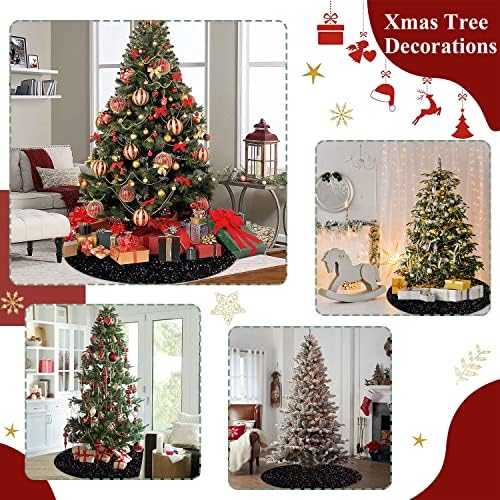 FUHSY 36 Inches Sequin Velvet Christmas Tree Mat Black Glitter Embroidered and Sequined Tree Decorative Skirts Sparkly Personalized Tree Skirts for Christmas Halloween Tree Skirt for Holiday Party