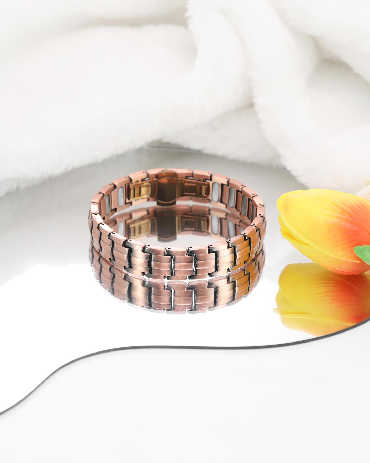 Jecanori Pure Copper Bracelet for Men, 5X Strength Magnetic Bracelets for Men with 5,000 Gauss Ellipses Magnets & Premium Butterfly Clasp
