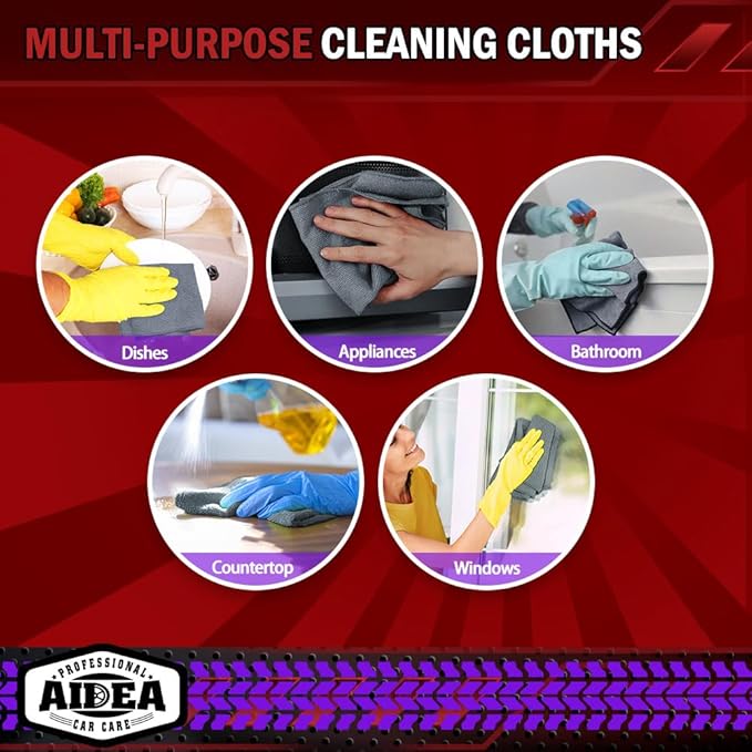 AIDEA Microfiber Cleaning Cloth Grey 50PK, Microfiber Towels for Cars, Premium Car Cloths, Dusting Cloth Lint Free Cleaning Rags for SUVs, House, Kitchen, Window, Workshops,12×12"