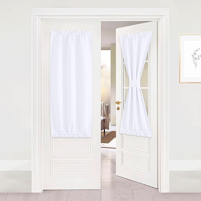 NICETOWN Room Darkening French Door Curtain, Privacy Thermal Insulated Window Curtain for Glass/Front/Sliding/Patio Door, 1 Panel, 25" Wide x 50" Long, Pure White
