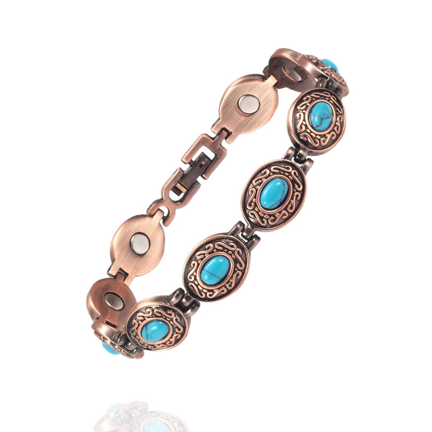 EnerMagiX Copper Bracelets for Women, Pure Copper with Turquoise Adjustable Magnetic Bracelet, Mother's Day Presents(0174)