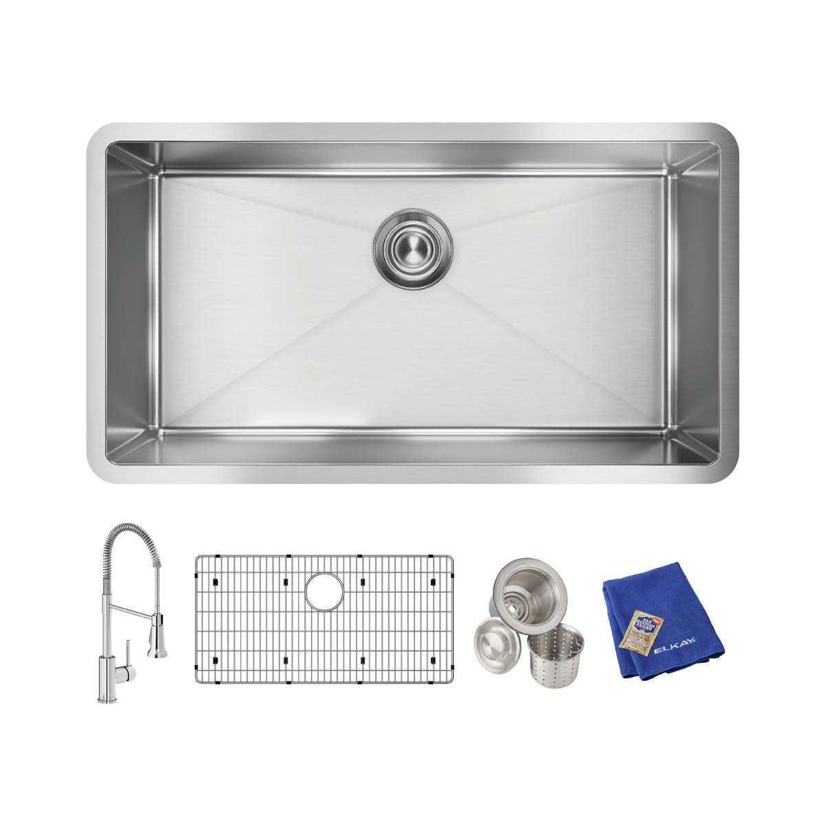 Elkay Crosstown 16 Gauge Stainless Steel 32-1/2" x 18" x 10" Single Bowl Undermount Sink Kit with Faucet