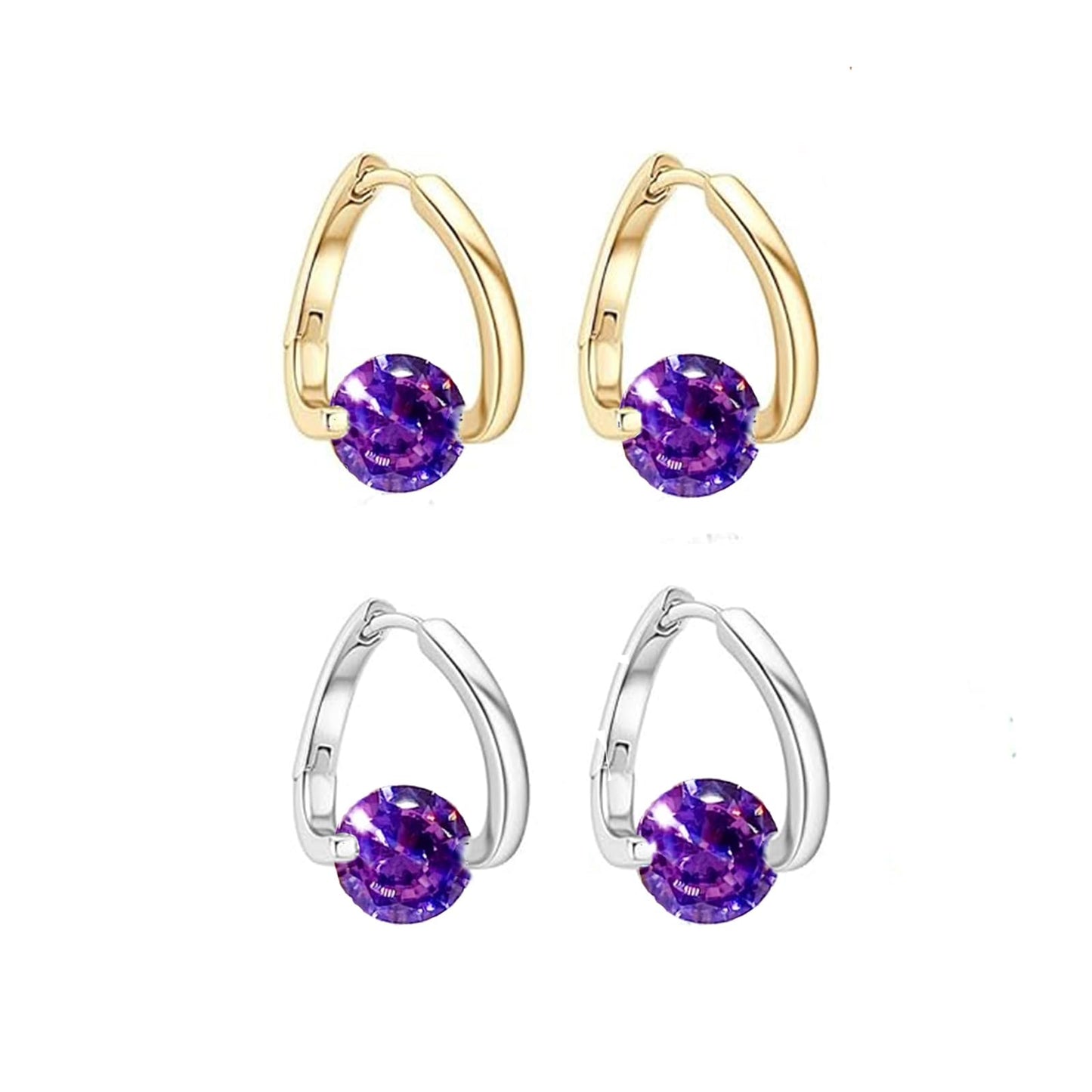 Lymphatic Drainage Earrings for Women Lymphatic Activity Hoop Earrings Magnetotherapy Germanium Earrings Sparkle CZ Hoop Earrings (Purple)