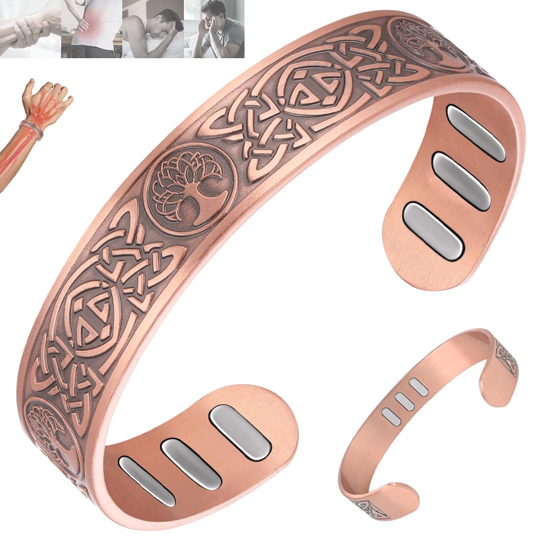 Vicmag Copper Bracelet for Men 9X Strength Magnetic 99% Pure Copper with 5000 Gauss Magnets, Tree of Life Present Box Adjustable(Celtic Tree)