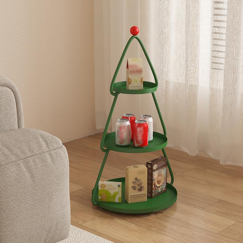 ZYFAB 3-Tier Christmas Tree Display Stand, Green Metal Serving Tower with Red Star Topper Decorative Storage Shelf for Drinks and Snacks,B