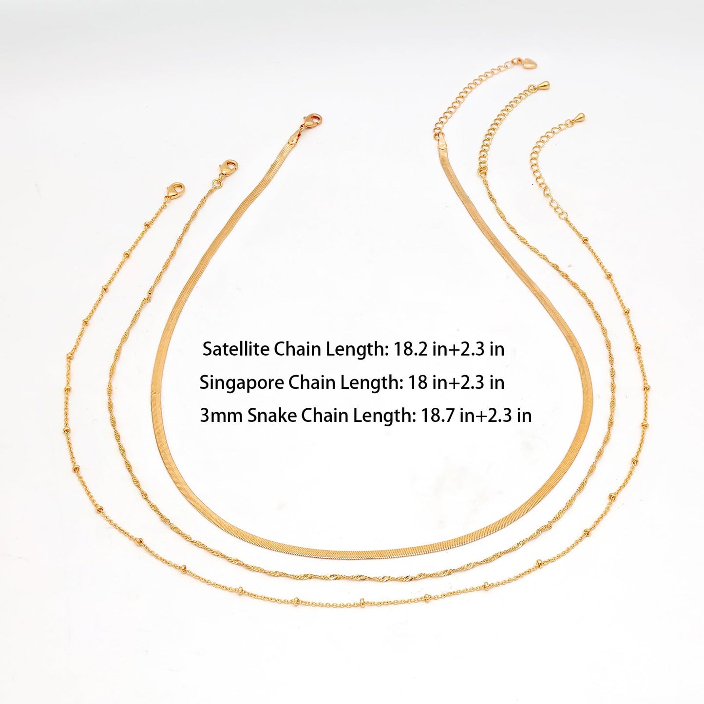 Layered Necklaces for Women, 18K Gold Plated Dainty Multi Layering Necklaces for Women Stackable Trendy Thin Satellite Chain Singapore Necklace Snake Chain Simple Herringbone Necklaces Non Tarnish