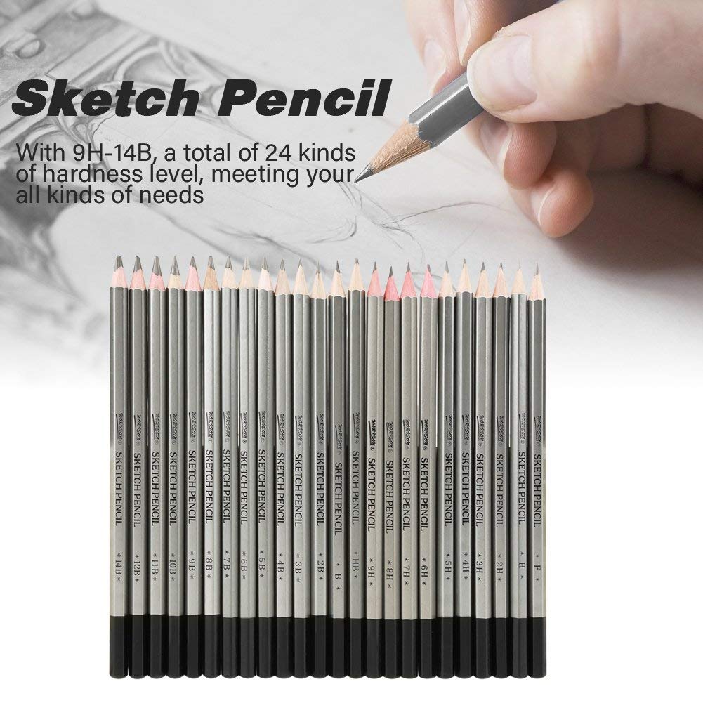 HEEPDD 24Pcs Drawing Sketching Pencil Set, Sketch Art Graphite Shading Pencils 9H 8H 7H 6H 5H 4H 3H 2H H HB F B 2B 3B 4B 5B 6B 7B 8B 9B 10B 11B 12B 14B for Beginners ProArtists