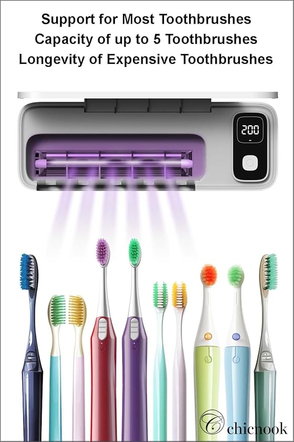 UV Toothbrush Holder, Sanitizer Cleaner Dryer, Wall Mounted with Rechargeable Battery
