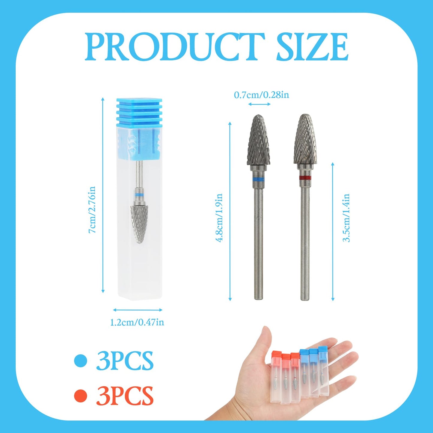 6 Pack 3/32" 5 in 1 Professional Carbide Nail Drill Bits Sets with Case, Tungsten Safety Drill Bits Tech Cuticle Bit Fast Remove for Manicurist Nail Salon Manicure Pedicure Gel Polishing (Round Head)