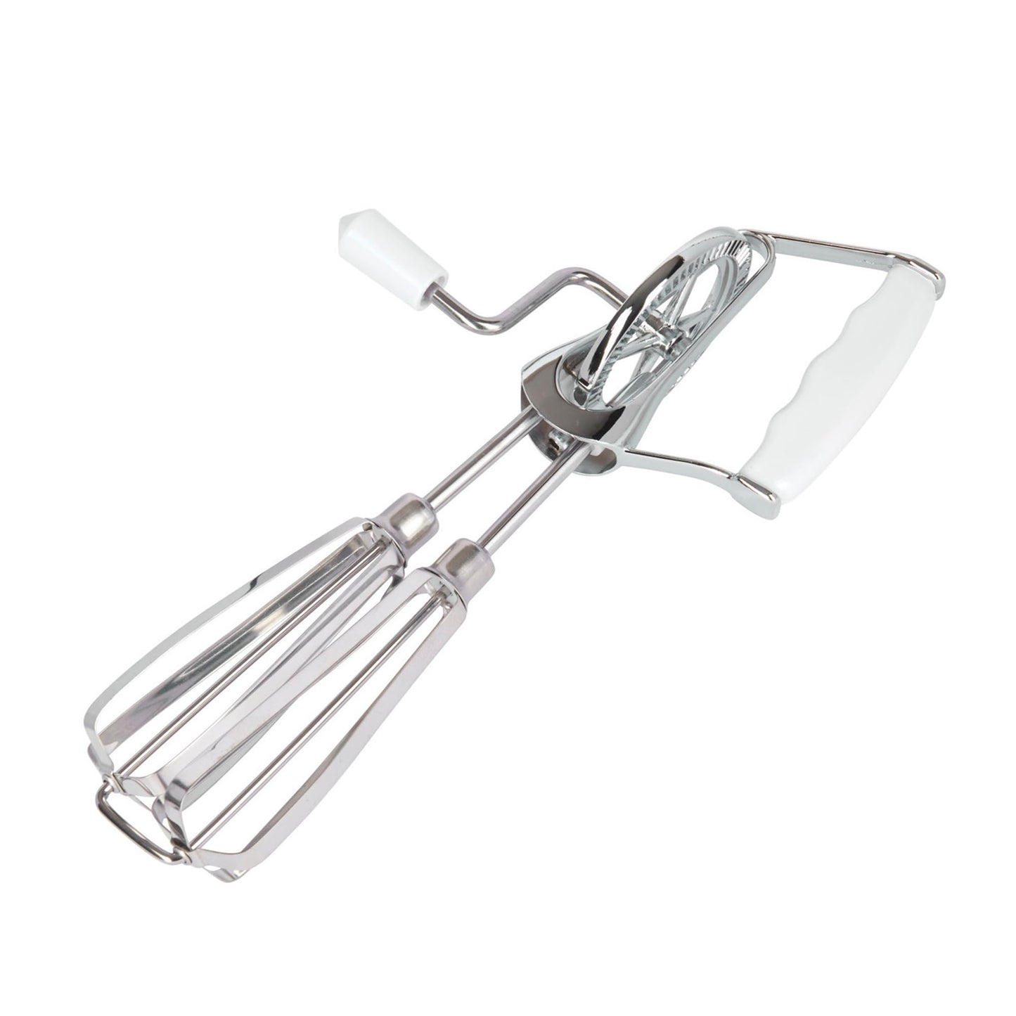 Fox Run Stainless Steel Manual Hand Mixer, White Retro Style Egg Beater, 10" x 5"