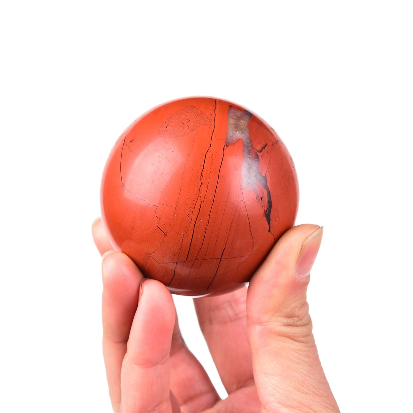 JIC Gem Red Jasper Crystal Sphere Ball Natural Quartz Crystal Sphere Ball with Wooden Stand (50-60mm)