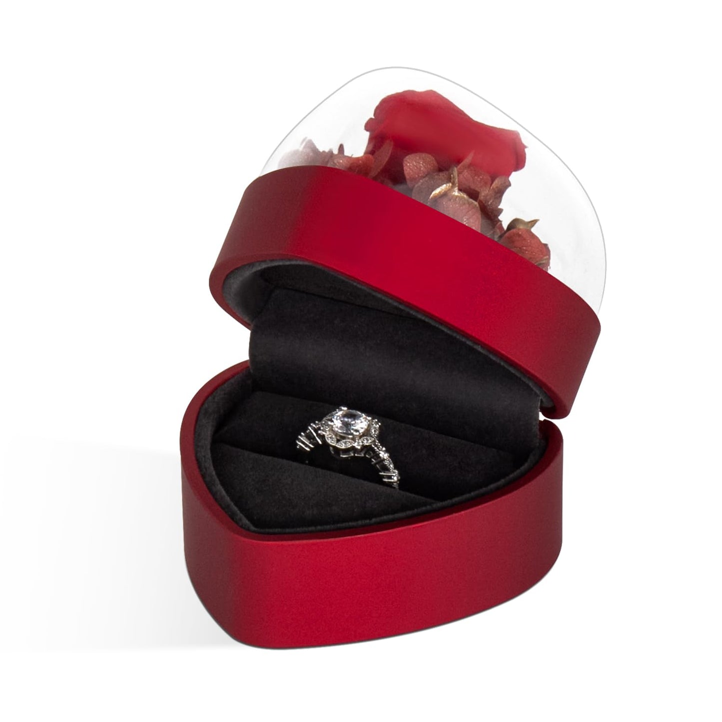 Wislist Engagement Ring Box for Proposal Promise, Eternal Flowers Rose Gifts for Valentines' Day, Heart Shaped Red Ring Box