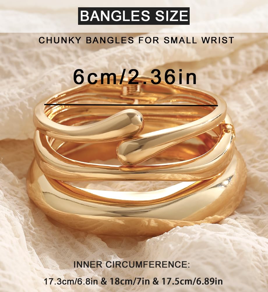 Chunky Gold Bangle Bracelets for Women, Dainty 14k Gold Plated Big Stackable Bangles Set, Trendy Statement Cuff Bracelet Stack Fashion Jewelry Gifts (Gold)
