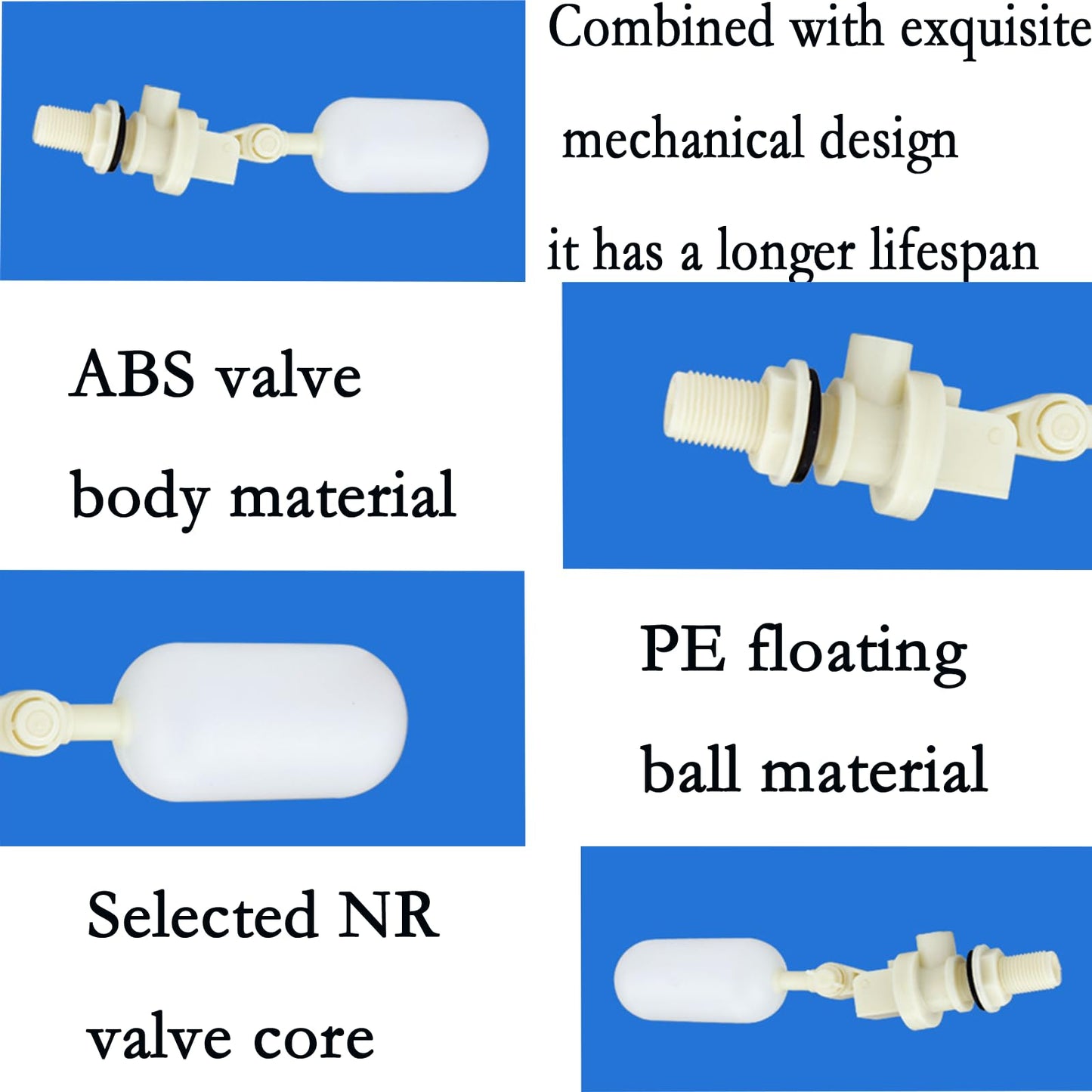 1/2 Inch Float Valve, Automatic Water Level Control Valve with Adjustable Arm, Corrosion Resistant PVC for Livestock Trough, Pet Fountain, Water Tank, Pond, Aquaponics【3-Pack】