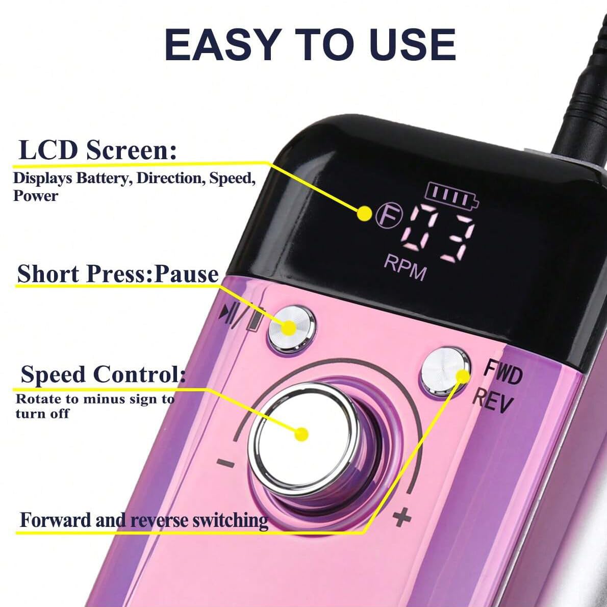 Tfscloin-45000RPM Rechargeable Electric Nail Drill Machine Professional Nail Drills for Gel Nails Polish Portable Nail File Manicure Tool (Pink)