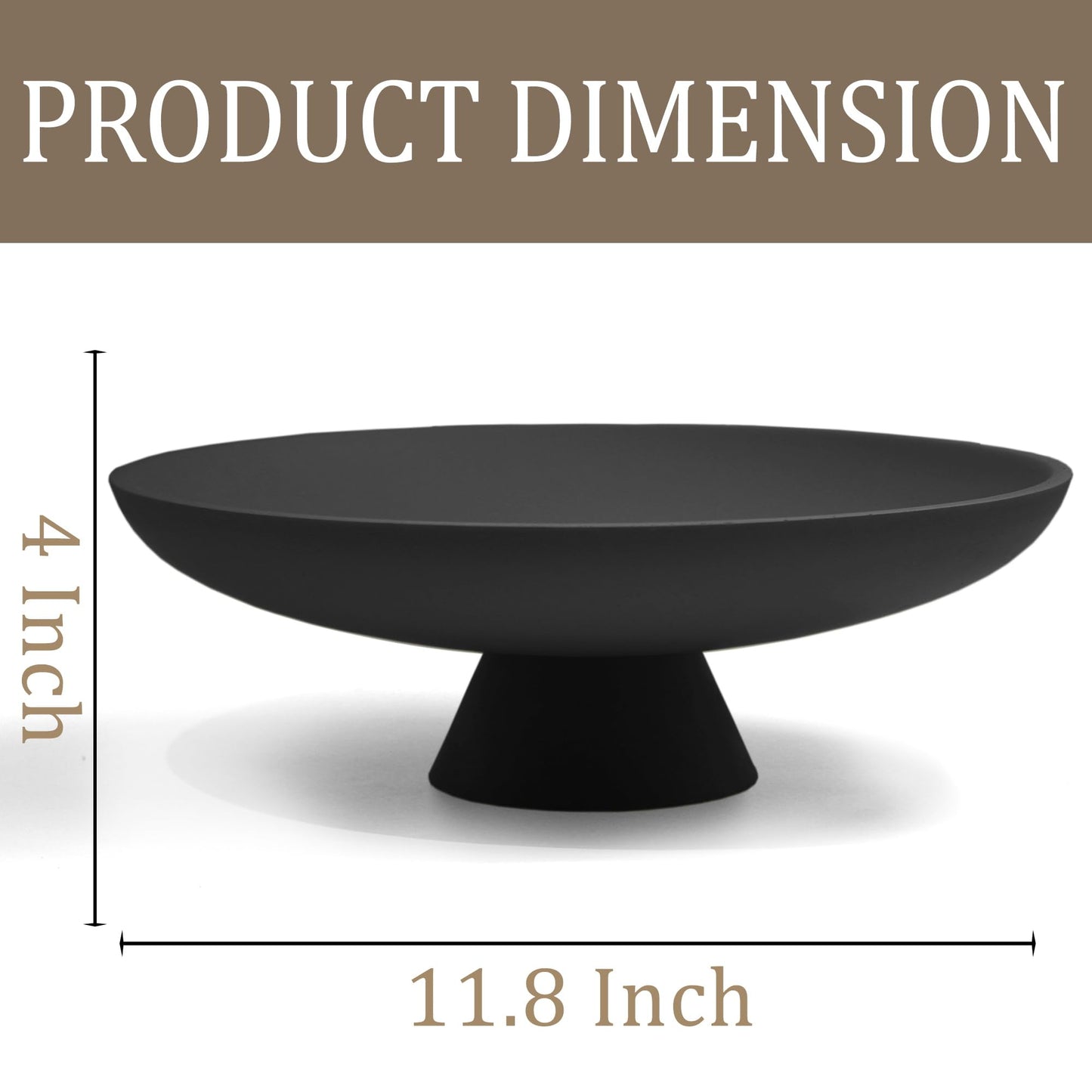 LIN CHUAN Large Decorative Bowl, Modern Resin Pedestal Bowl for Home Decor, Stylish Fruit Bowl for Kitchen Counter, Chic Key Holder for Entry Table, Matte Black
