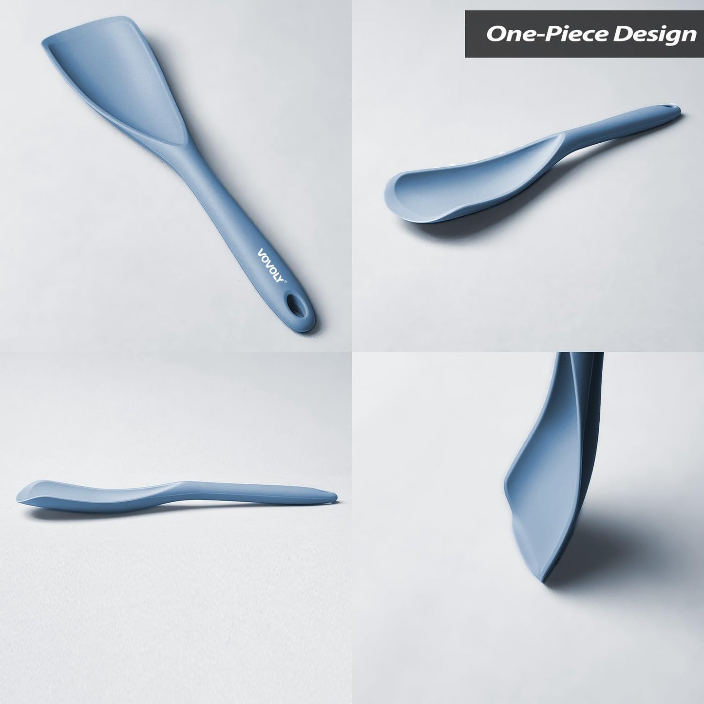 Cooking Spoon for Nonstick Cookwares, VOVOLY Silicone Spoon for Mixing, Scoop, and Scrape,Seamless Design, 12.6'', 2 Pack, Starry Blue