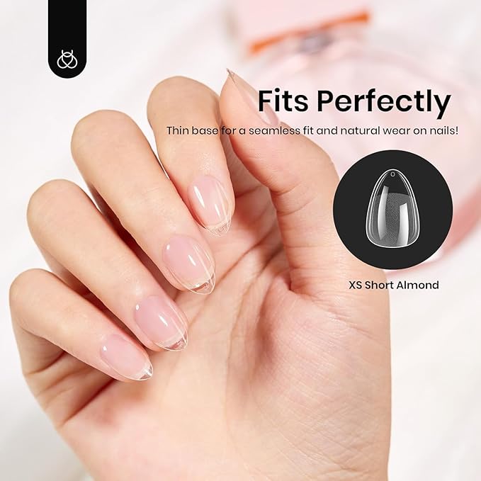 Beetles Gel Nail Tips 576Pcs Extra Short Almond Fake Nails Etch-X Half Matte Press on Nail Tips Full Cover Gifts for Women Gel Nail Polish Extensions Set