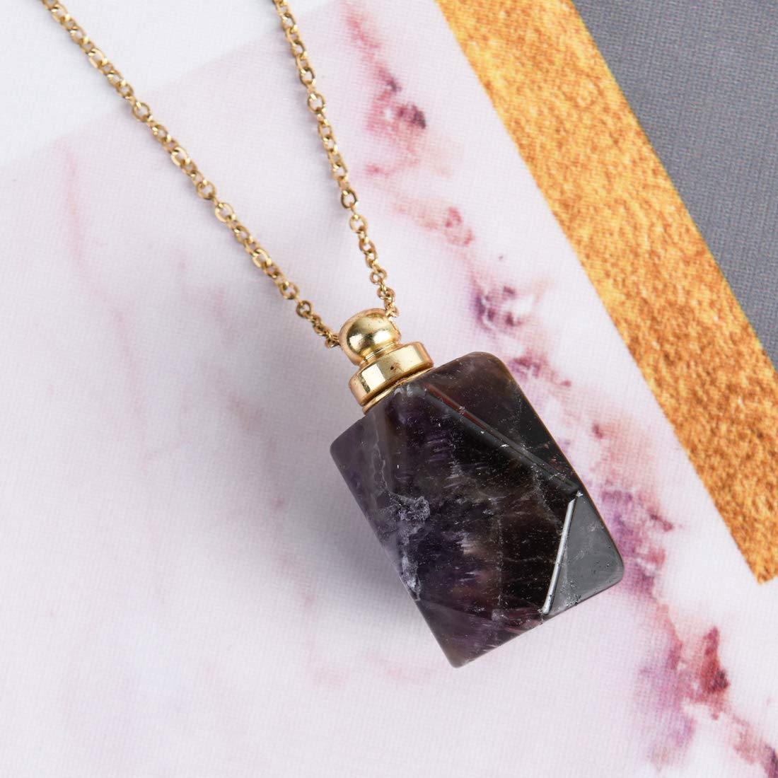 YGLINE Amethyst Crystal Necklace Gemstone Perfume Bottle Necklace Diffuser for Women(Amethyst)