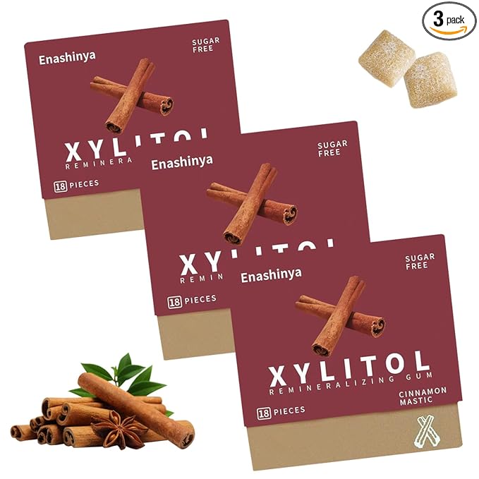 Remineralizing Chewing Gum-with Xylitol Hydroxyapatite,Handcrafted Sugar-Free Frankincense Mint Gum, Sugar Aspartame Plastic Dye Gluten Free,Daily Oral Freshness (18 Count (Pack of 3), Cinnamon)