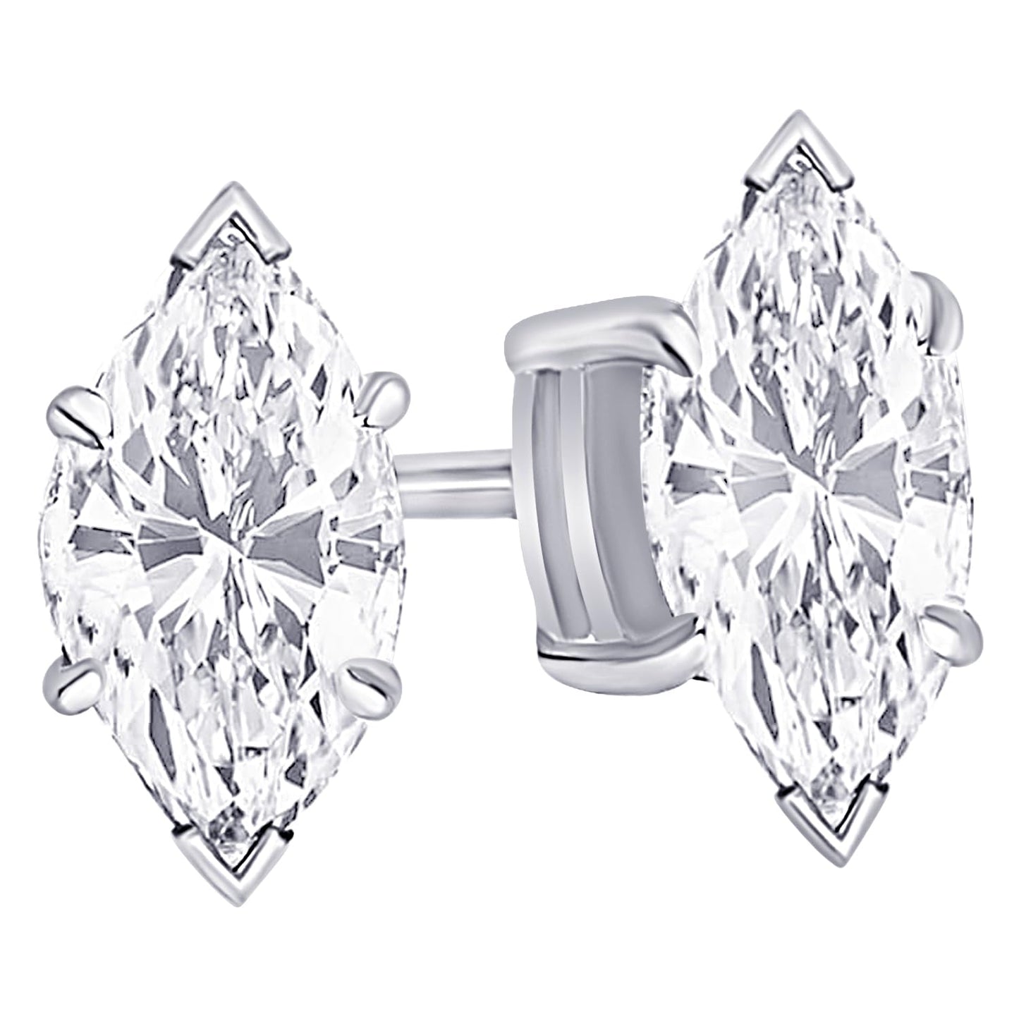 14K White Gold 0.5 Carat Marquise Shape LAB GROWN Diamond IGI Certified Stud Earrings for women 4 Prong Push Back (E/F Color VS2/SI1 CLARITY)