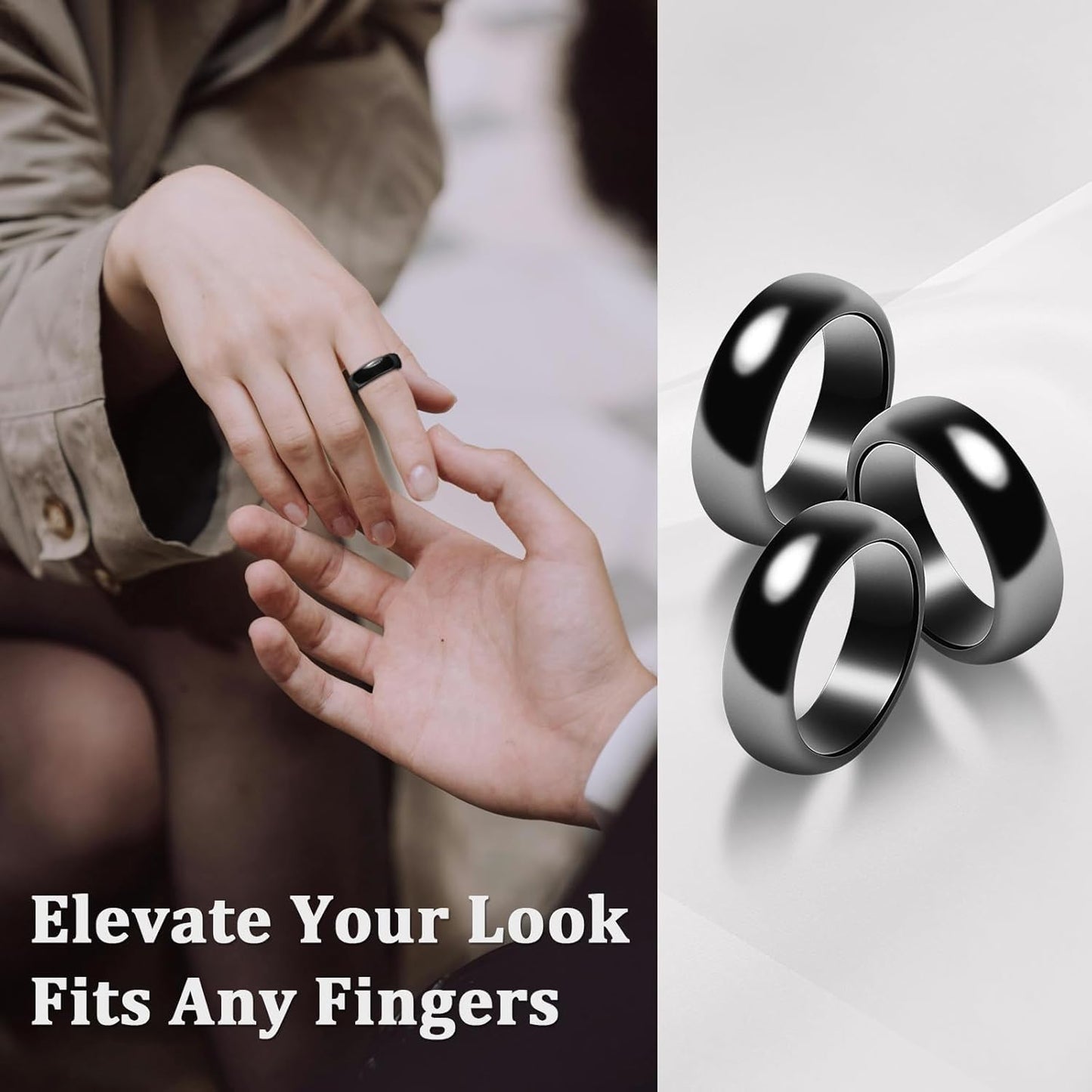 Fashtour Genuine Magnetic Hematite Rings (Set of 3), Black Hematite, for Men & Women, Anxiety Relief, Root Chakra Balance, Absorbs Negative Energies, （Size 12#）