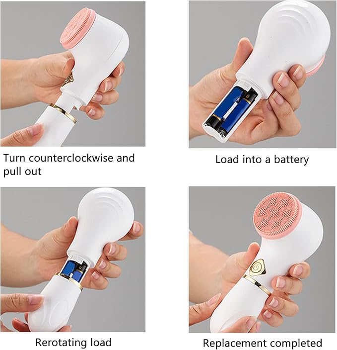 Facial Cleansing Brush with 3 Brush Head, Battery Operated Electric Facial Cleanser Brush Face Scrubber for Exfoliating, 6000RPM Rotating Speed, Skin Washer Gifts