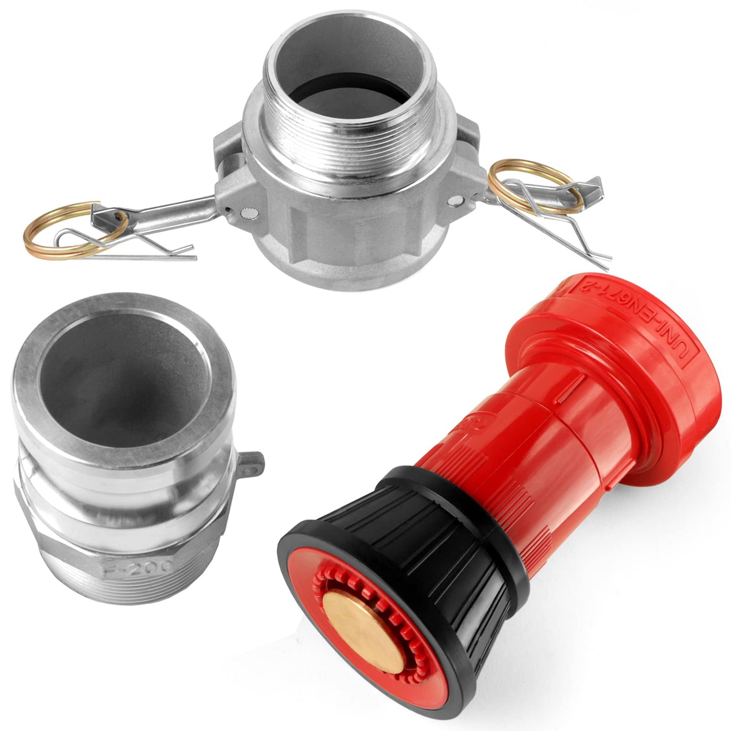 NOVINO Fire Hose Nozzle,2 inch NPSH Heavy-Duty Industrial Fire Hose Constant Flow Fog Nozzle with 2pcs 2" Aluminum Camlock Fitting Coupling Equipment
