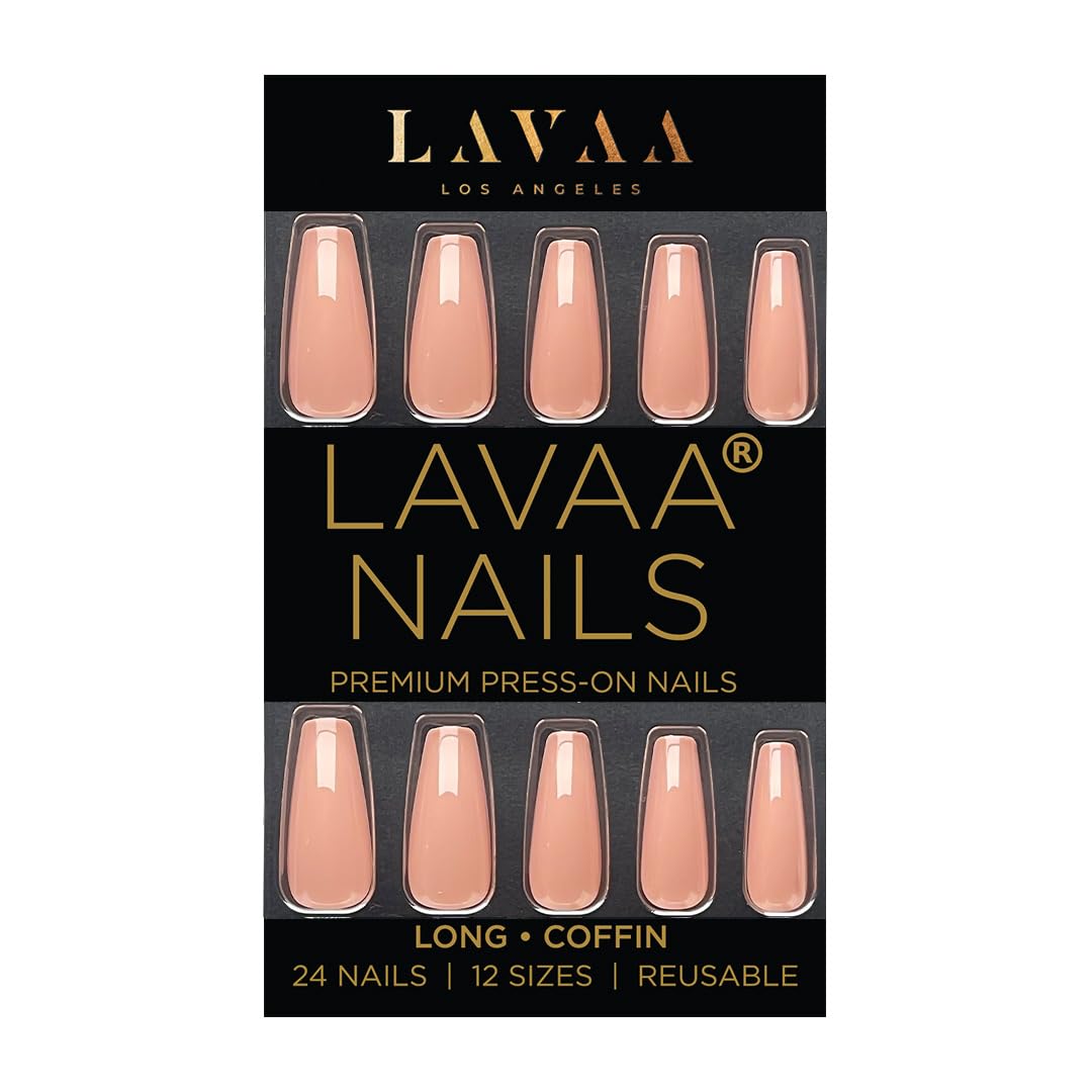 BEACH BUM Press-On Nails by Lavaa Beauty | Long Coffin | Glossy Nude Coffin Nails