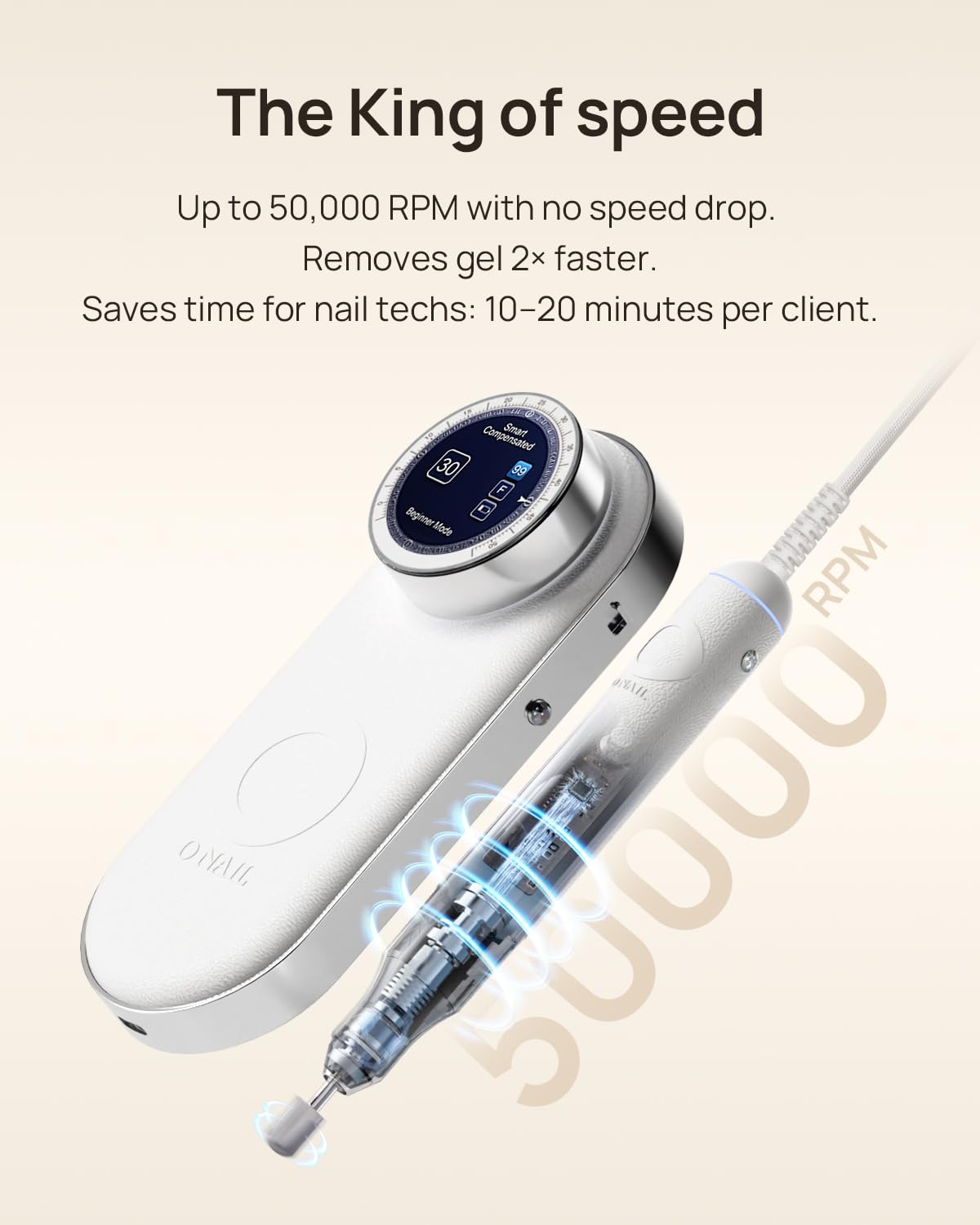 Professional Electric Nail Drill Machine - O NAIL 50,000 RPM E-File with LCD Display & Smart Control, 3mm Shank Bits Kit, Beginner Mode for Acrylic Gel Removal, for Home & Salon Use