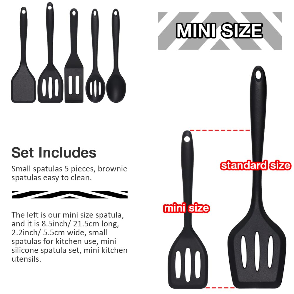 Eolilim Small Spatulas 5PCS, Mini Size Silicone Turner Easy to Clean, Flexible Brownie Spatula, Spatulas for Kitchen Use, Mini Silicone Spatula for Fish, Fried Rice