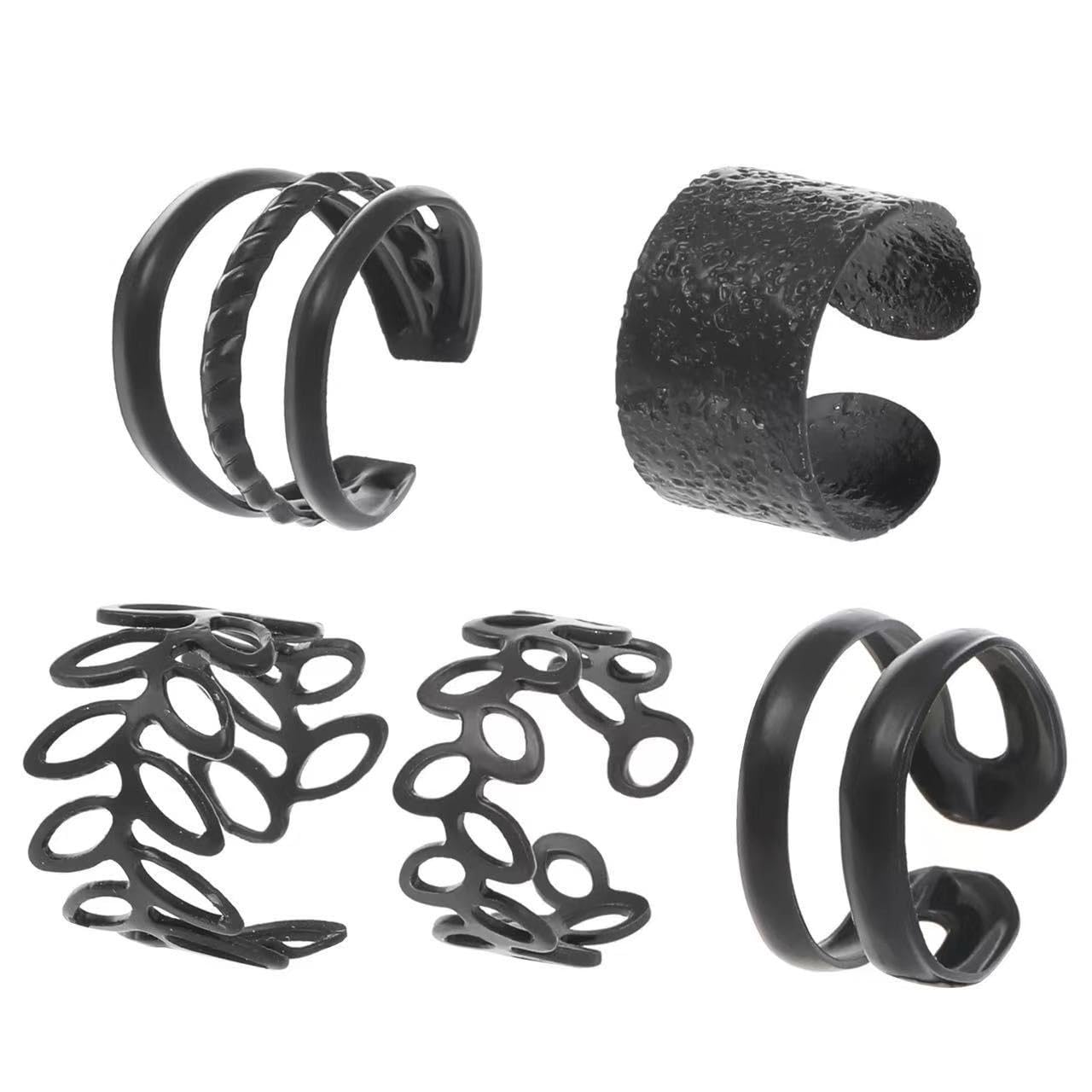 5 Pcs Cute Ear Cuffs for Women Non Piercing Ear Cuff Earrings Clip on Earring Set Cartilage Earrings Stack Jewelry for Women-Black