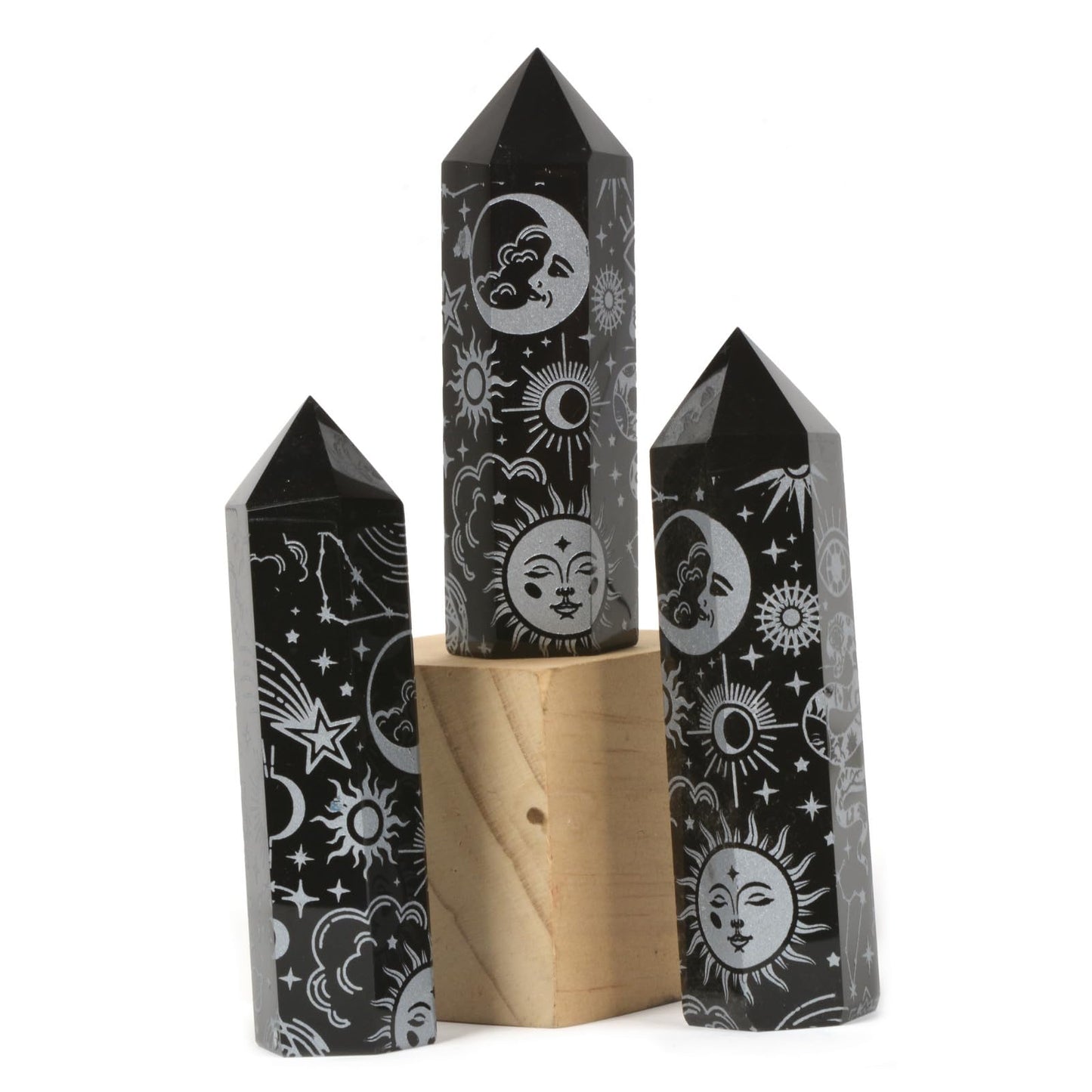Black Obsidian Moon and Witch Crystal Tower Healing Crystal For Spiritual Use Hexagonal Point Reiki Chakra Gemstone Home Office Decor