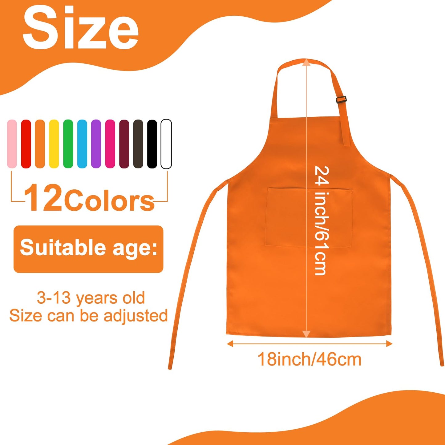 BOUBONI 12 Pack Kids Apron bulk with 2 Pockets Adjustable Chef Art Apron Kids Painting Aprons for Cooking Baking Painting Crafting Grilling Activity（12 Color）
