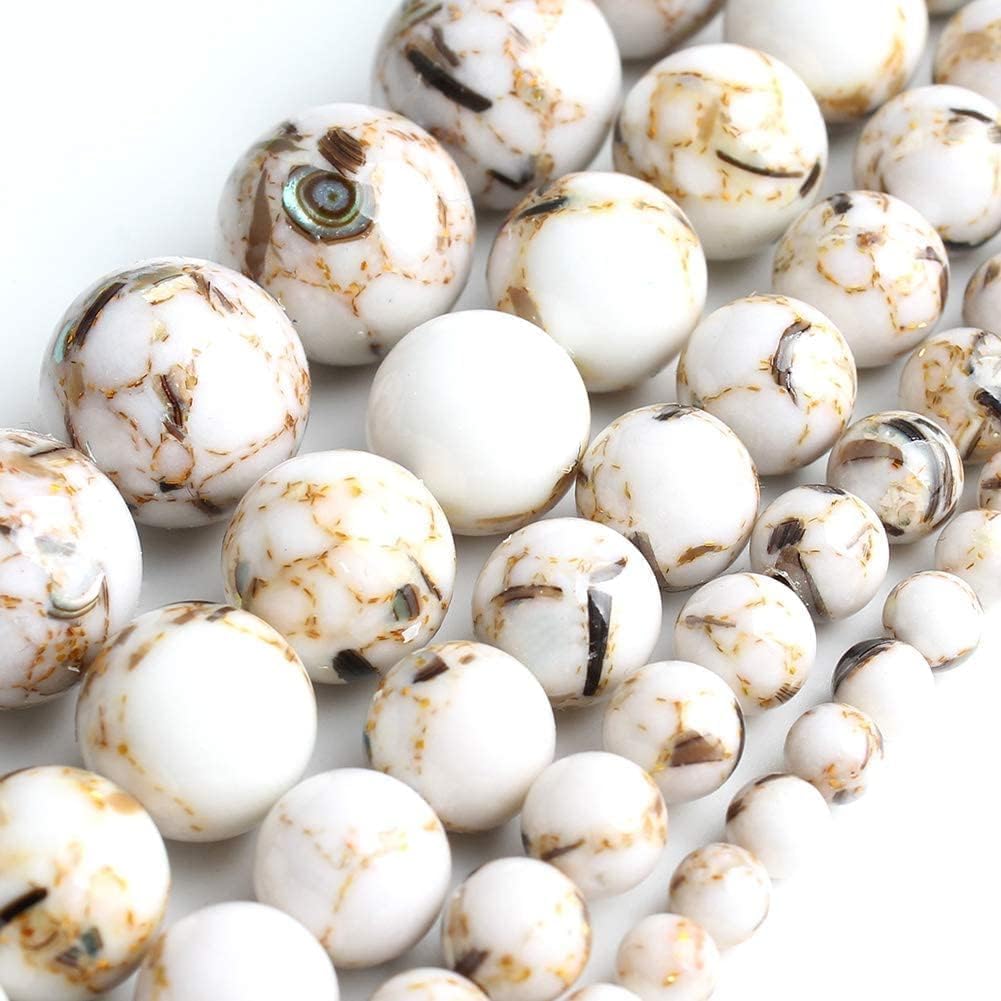 Yochus 60pcs White Shell Turquoise Beads，6mm Natural Stone Round Loose Beads for Jewelry Making Earring Necklace DIY Crafts