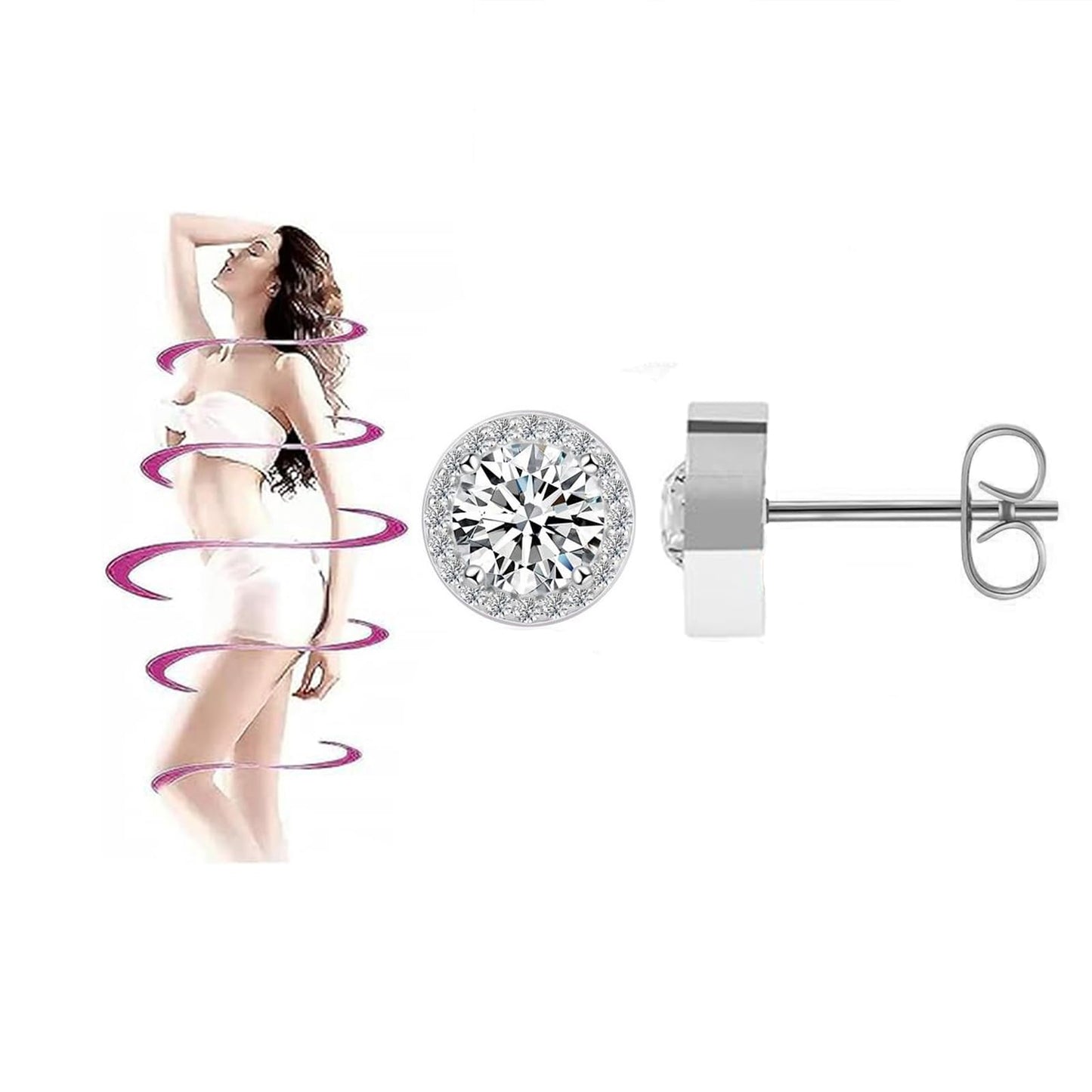 Lymphatic Earrings for Women Halolux Lymphvity Germanium Therapy Earrings Lymphatic Drainage Earring Lymph Detox Earring Cute CZ Stud (Silver)