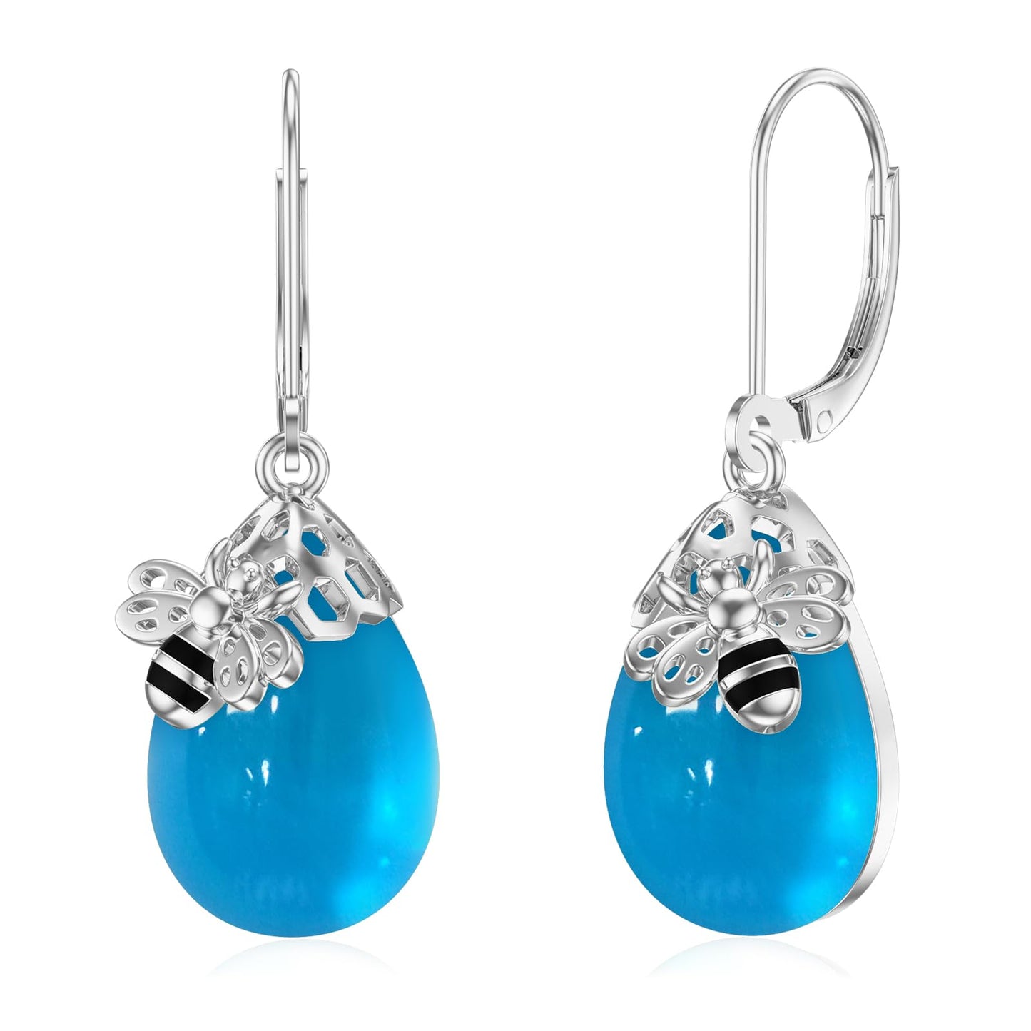 TIGERRIDER Bee 925 Sterling Silver French Clasp Earrings Blue Crystal Pendant Jewelry Gift for Women