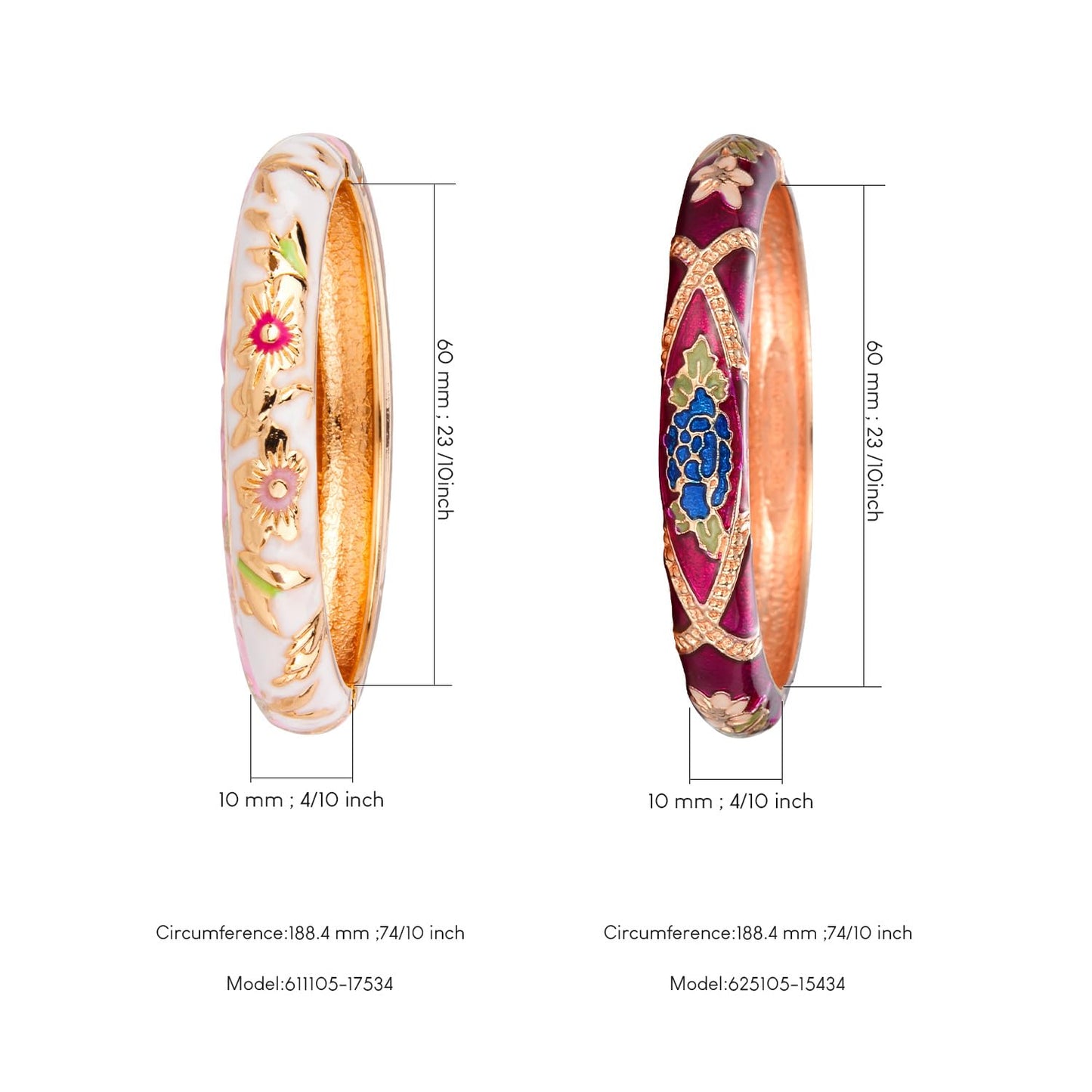 UJOY Bangles Bracelets Gorgeous Enameled Flower Cloisonne Plated Indian Jewelry Sets Box for Womens Gift 55A103-55A128 White Purple