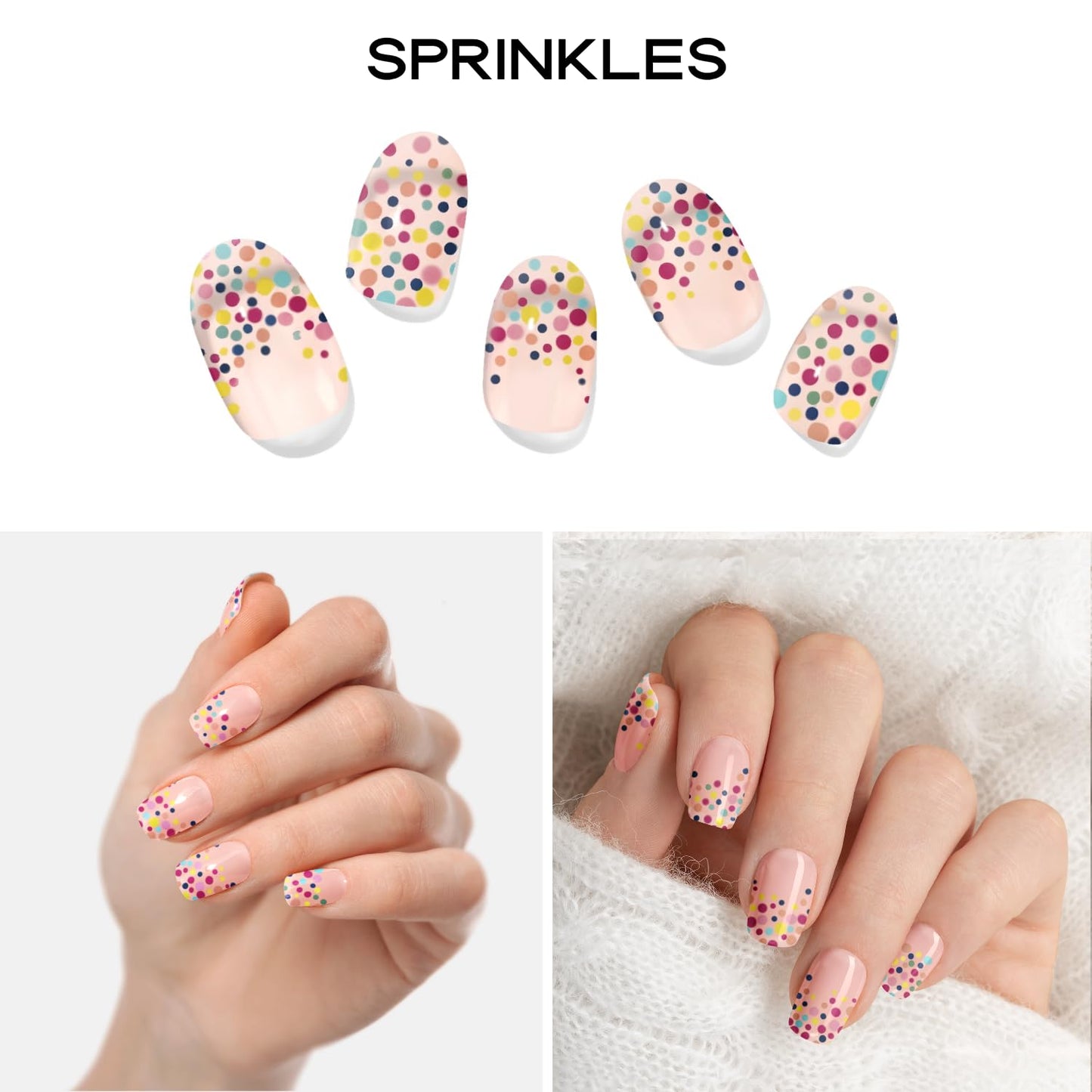 Adora Couture Semi Cured Gel Nail Strips with 20 Pieces - UV Gel Stickers, Manicure Kit, Easy Application Wraps Includes Prep Pads, Nail File, Wooden Stick - UV Light Required (Sprinkles)