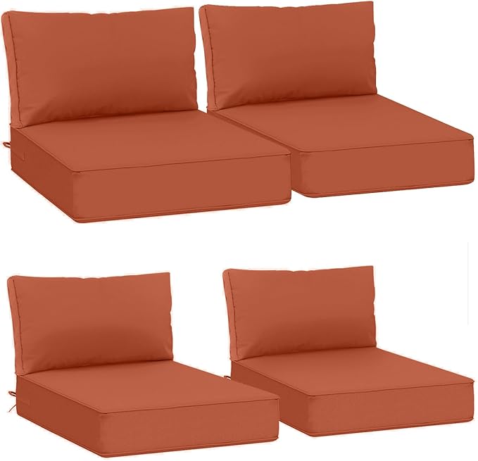 AAAAAcessories Outdoor Deep Seat Cushions, Waterproof, Fade-Resistant Patio Furniture Replacement Cushions, 23.5" x 25.5" x 5" + 23.5" x 13.5", Set of 4, Rust