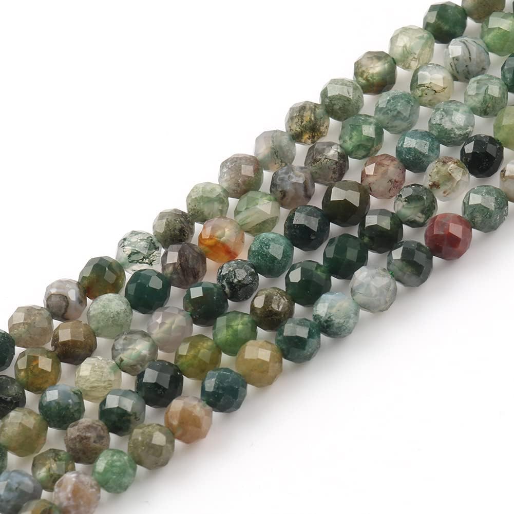 Song Xi 120pcs 3mm Natural Indian Agate Gemstone Beads Faceted Round Loose Stone Beads for Jewelry Making