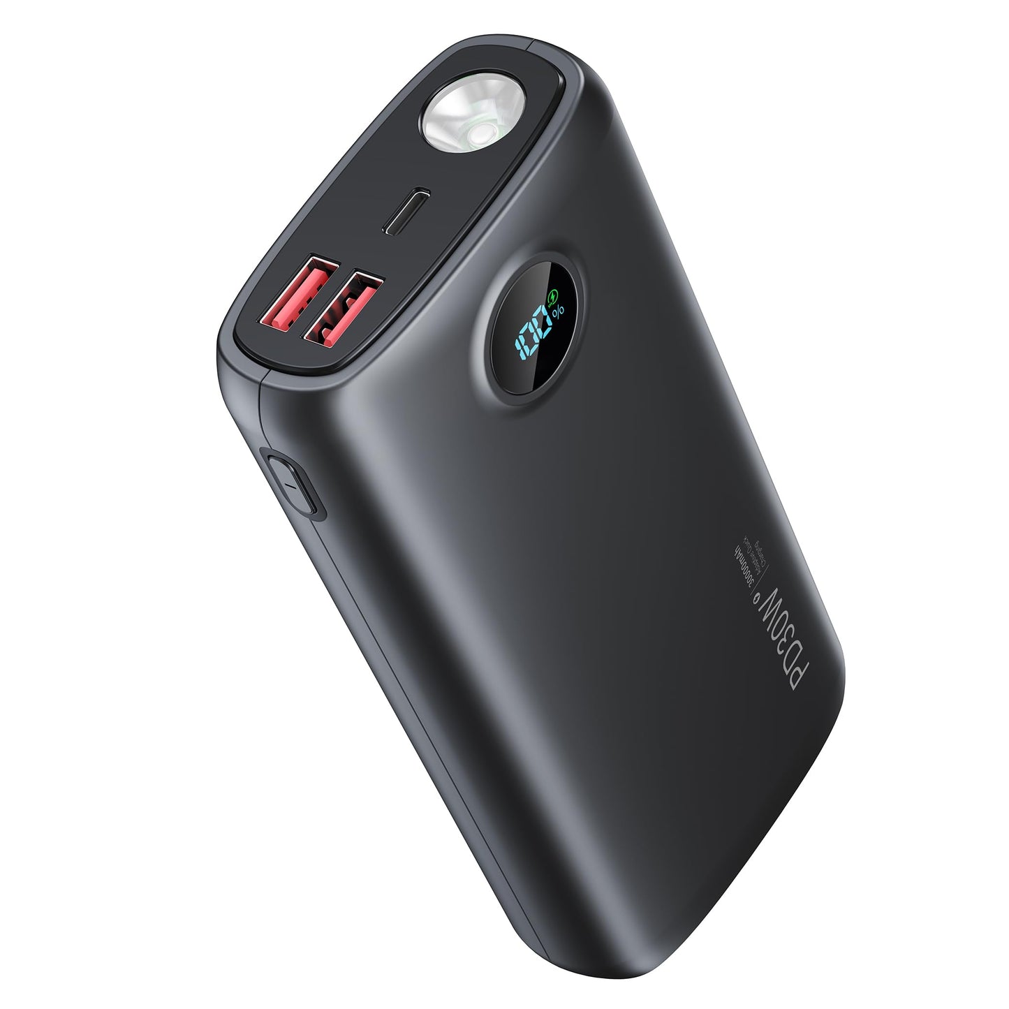 Portable Charger, 30000mAh Power Bank 30W USB C Fast Charging, Travel Essentials Battery Pack with 3W Flashlight & LED Display, External Battery for iPhone 17/16/15, Galaxy S25, LG, Tablets, Black