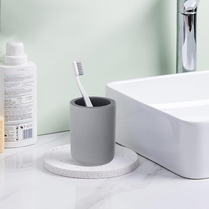Diatomite Toothbrush Holder, BOJDOPIE Water Absorption Quick Drying Bathroom Countertop Organizer, Stand Cup for Toothpaste Makeup Brushes Razors (Grey)
