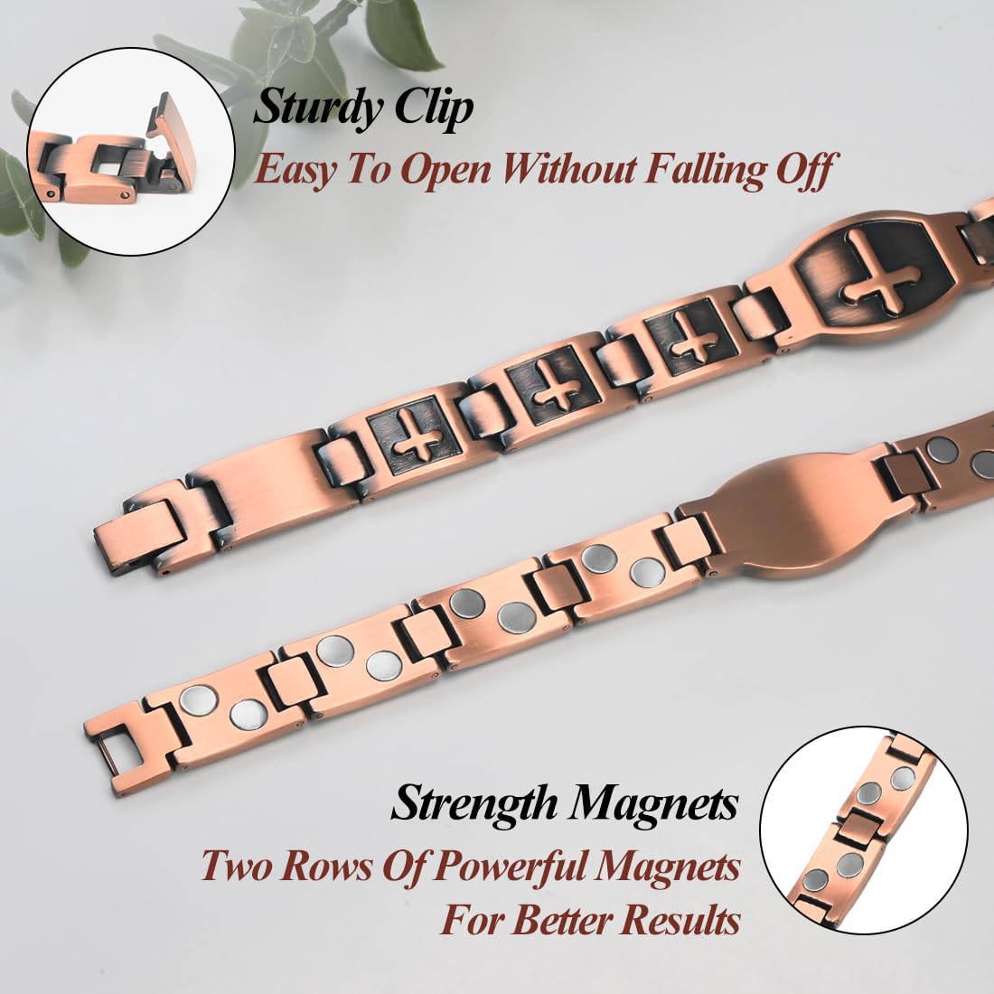 Vicmag Men Copper Bracelet Double Row 100% Solid Pure Copper Jewelry Gift with Adjustment Tool