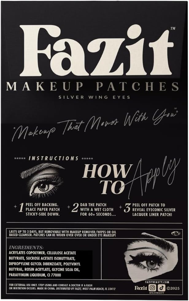 Fazit Makeup Patches - Silver Wing Eyes - Glow Up Make-Up Patches - Cute Glitter Makeup Accessories for Women - Cosmetic Glitter for Face