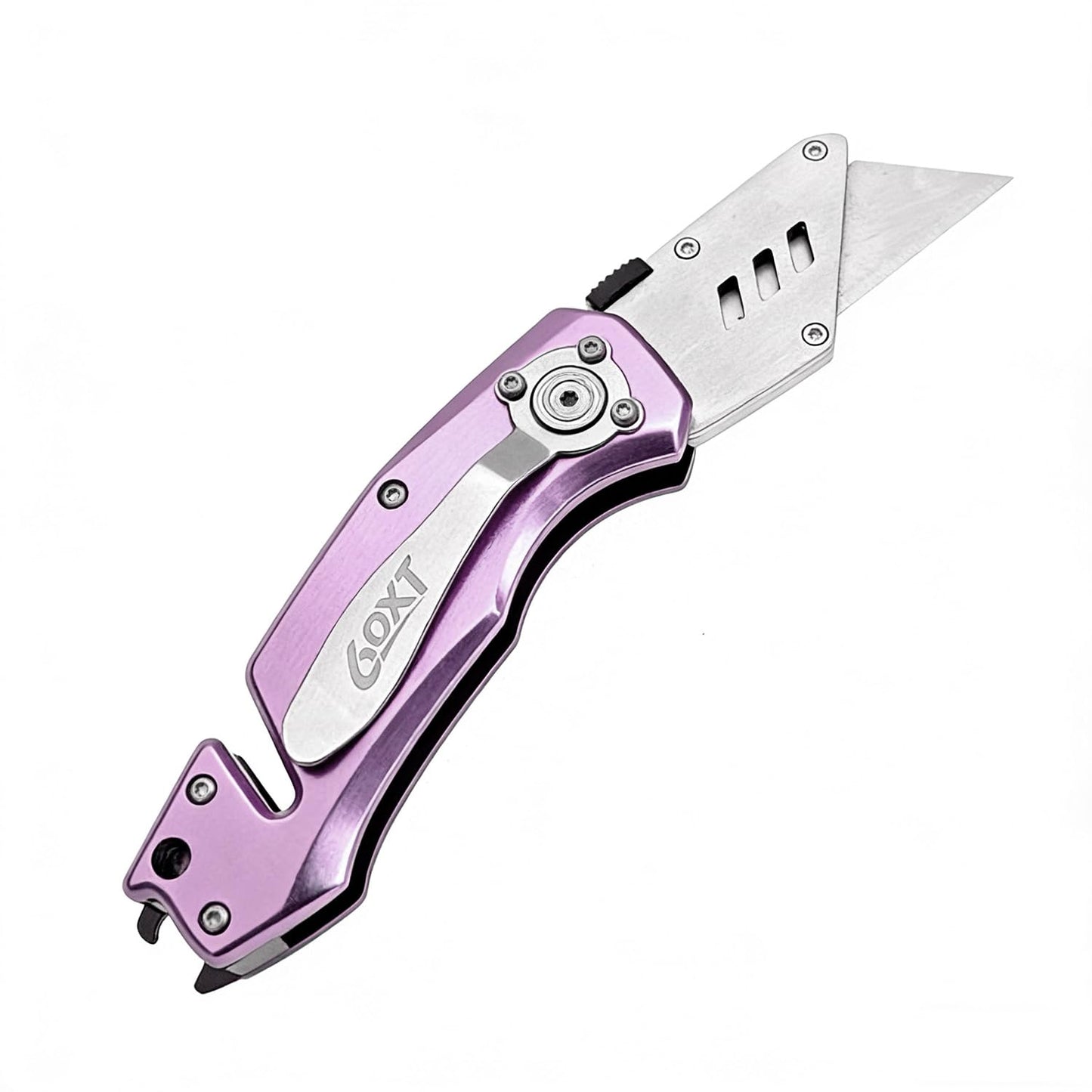 Utility Knife Folding Safety Lock Quick Change with 10 Extra SK5 Replacement Blade Lightweight Aluminum Handle & Pocket Clip Multi-Use Box Cutter Office Home Art Diy Great Gift Choice (UPG.V.Purple)