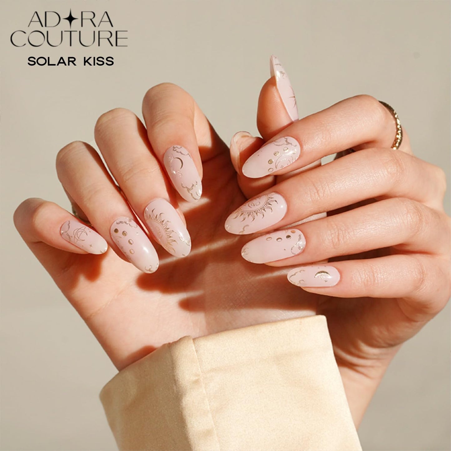 Semi-Cured Gel Nail Strips - 20 Salon-Quality Gel Sticker with UV Light Required, Long Lasting, Easy Application & Removal, Includes Prep Pad, Nail File, Wooden Stick (Pink Solar)