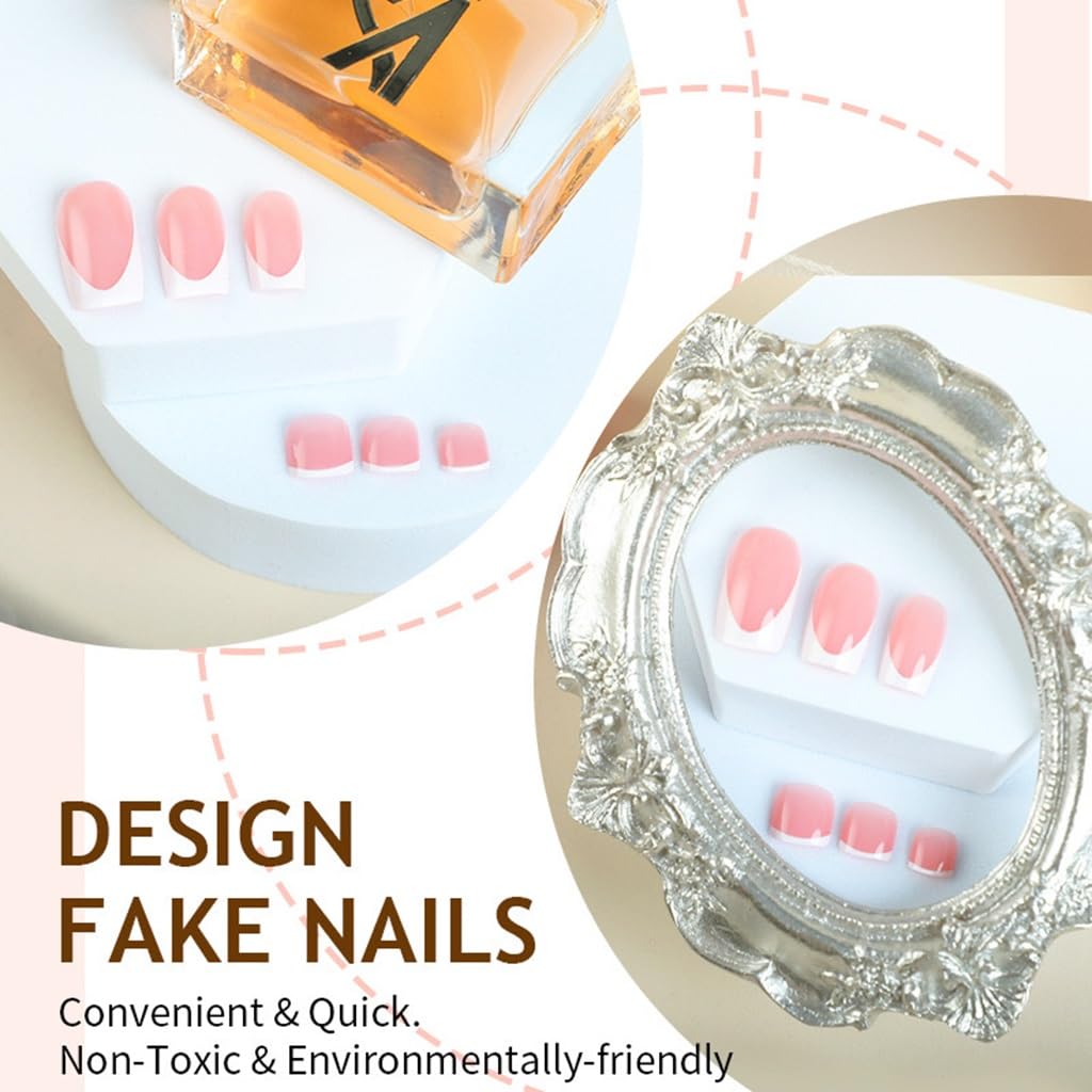 48Pcs Square Press on Nails Medium & Fake Toenails Set - White French Tip Fake Nails, Full Cover Press on Toenails - for Women 48 Pcs